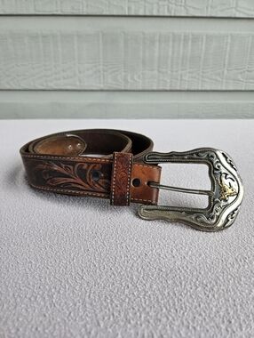 Tony Lama Westerly Ride Men SZ 36 Brown Tooled Western Cowboy Belt C41514